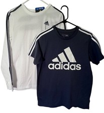 Adidas Boys Medium 10/12 T-Shirts Set: Navy & White Logo Athletic Sportswear