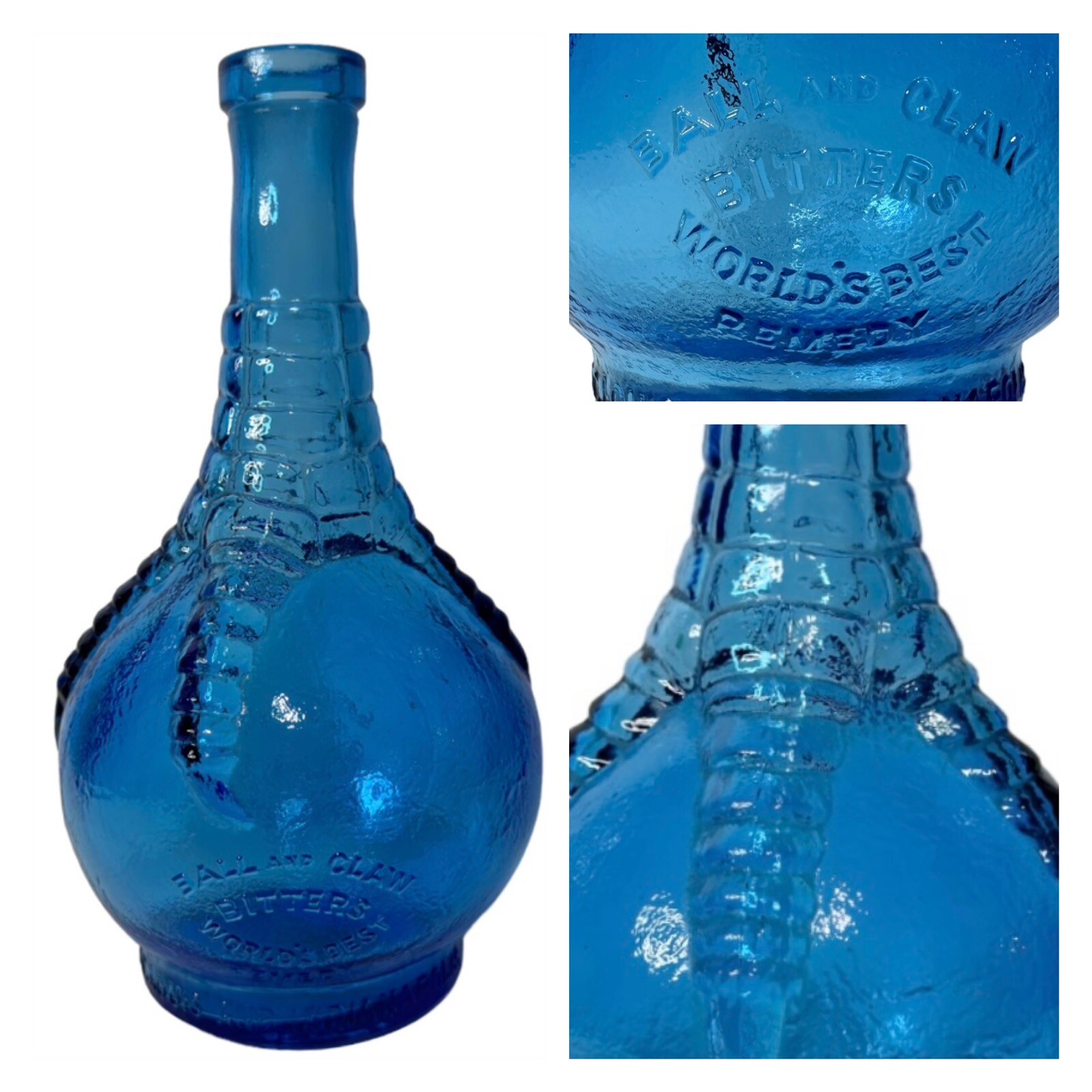 Ball And Claw Vintage Blue Bitters Cobalt Glass Bottle MFG Wheaton
