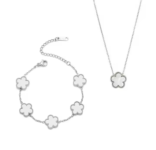 925 STERLINGSILBER PLATTIERT KLEEBLATT ARMBAND UND HALSKETTE SET, GESCHENKTÜTE INC - Bild 7 von 19