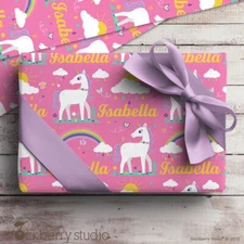 Unicorn Name Personalized Wrapping Paper Girl Children's Gift Wrap