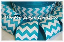 5 YARD SALE 2 1/4 TEAL JADE WHITE CHEVRON ZIG ZAG STRIPE GROSGRAIN RIBBON CHEER