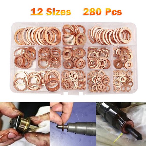 280x 12Sizes Solid Copper Crush Washers Assorted Seal Flat Ring Hardware kit New - Bild 6 von 11