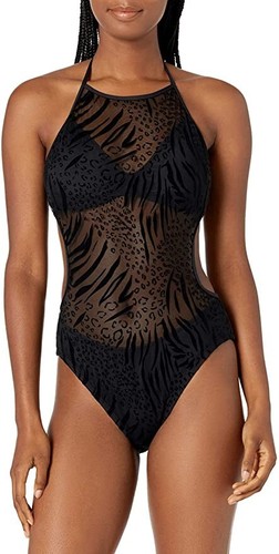 Kenneth Cole New York Bandeau Mio One Piece Swimsuit Black/Sheer Pleasure Size L - Bild 1 von 2