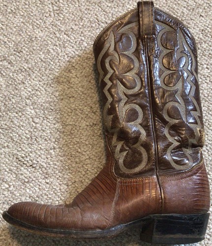 Tony Lama Vintage Used Exotic Western Cowboy Boots Two Tone Brown - Picture 11 of 15