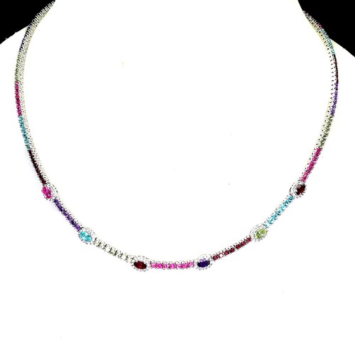 925 Sterling Silver Necklace Oval Peridot Amethyst Topaz Garnet Gemstone 18in - Picture 2 of 14