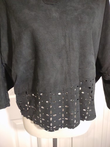Vintage Milan Suede Dolman Black Top Hand Cutout S/M - Picture 3 of 9
