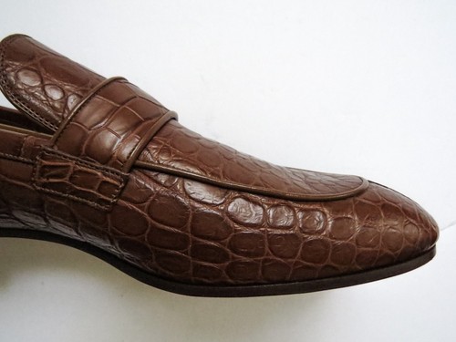 GUCCI Brown Crocodile Alligator Leather GG Loafers Shoes 12 US 45 Euro 11 UK - Picture 9 of 13
