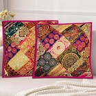 16"-SET OF 2 PC EXOTIC SARI BEADED SEQUIN BED THROW ACCENT CUSHION PILLOW COVERS