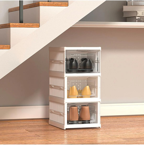 ®- SCARPIERA PIEGHEVOLE a 3 Ripiani Trasparente - Dimensioni 53X25,5X34,5 Cm - S - Foto 2 di 12