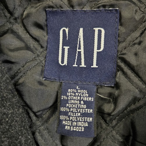 Men's 70's Vintage Gap Wool Coat Jacket Sz Large Charcoal Quilted Lined Pea Coat - Picture 10 of 14