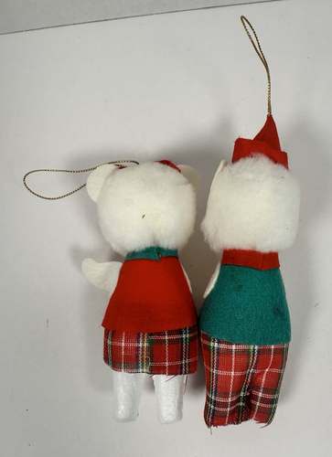 Vintage 60s Christmas Bear Ornaments Red Tartan Plaid Styrofoam MCM Felt - Picture 4 of 5
