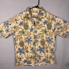 Vintage Pierre Cardin Hawaiian Camp Shirt Large Safari Botanical Button Down