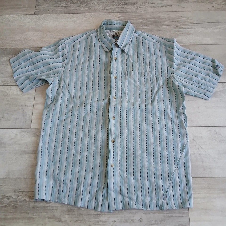 Camisa Kuhl Para Hombre Mediana Rayas Manga Corta Abotonada Informal Exterior Azul Foto 2 de 4