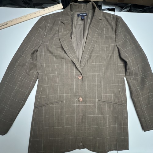 Lands' End Blazer Women's Size 6 Darted Brown Plaid Jacket Lined Long Sleeve - Picture 1 of 14
