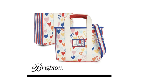 Brighton Tote Bag Mini Red White and You Canvas with Hearts &Love RT $150 NWT US - Picture 1 of 5