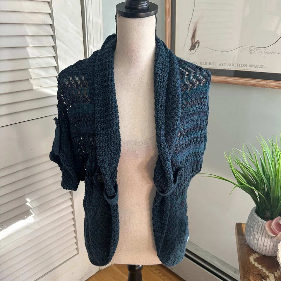 Suéter APT 9 Mujer Medio Azul Cárdigan Abierto Tejido Abierto Retro Y2K Boho Grunge Foto 3 de 4