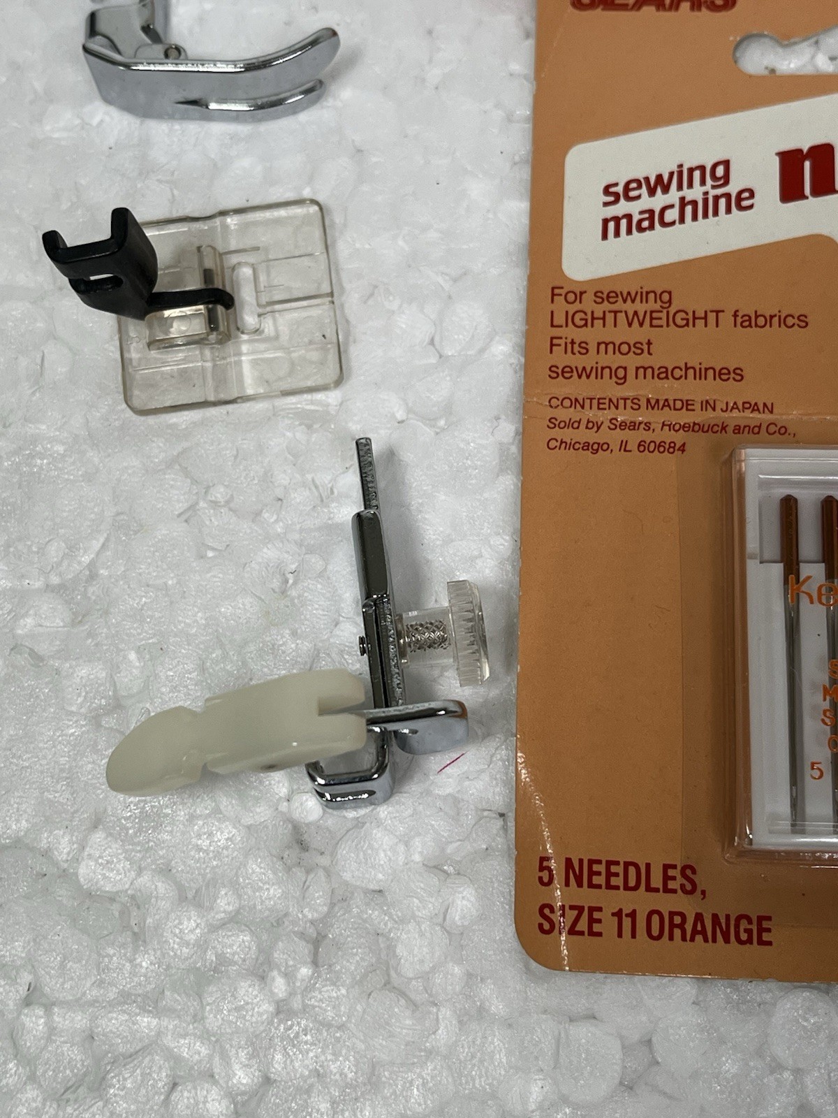 Vintage Kenmore Sewing Machine Accessories  Plastic Box Buttonholer Plates Feet