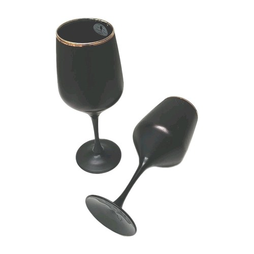 Calici vintage Cristalleria Fratelli Fumo nero opaco bordo oro - set di 2 - Foto 5 di 6
