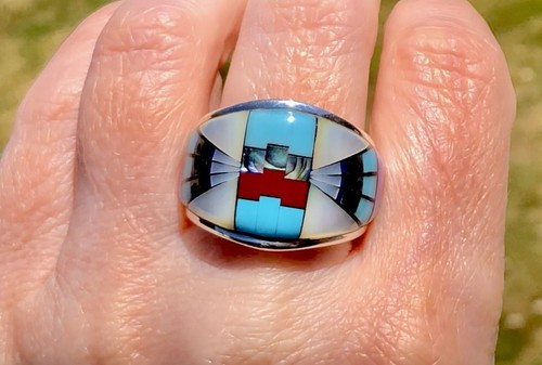 BIG Abstract Road Map Gemstone Native Turquoise men's ring 10 Video HANDSOME - Picture 14 of 15