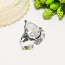 White Topaz Gemstone Solid 925 Sterling Silver Adjustable Bridesmaid Ring V7369