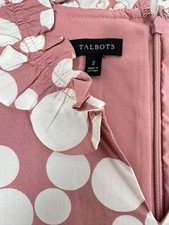 Talbots Dress 2 Ruffle Neck Poplin Sleeveless Shift Dress Pink White Dots Womens