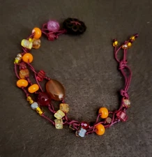 Handmade Triple Knotted Chords Multi-Amber Hue Beads Boho Bracelet-Fits 8 Inches