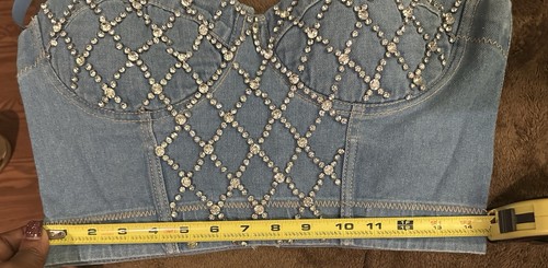 Say What Denim Corset Bustier Rhinestones Cropped Top Western Cowgirl Size M - Picture 8 of 8