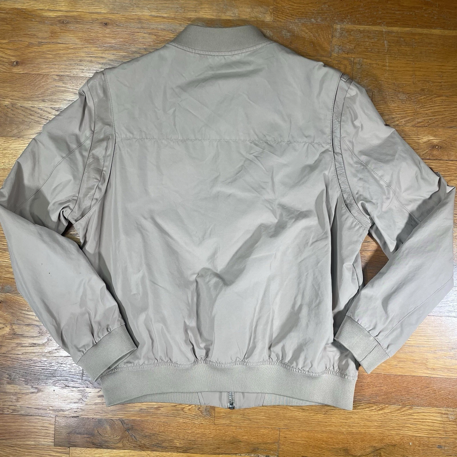 The Kooples Men's Bomber Jacket Size Large Tan Midweight W/ Leather Trim Aviator image 6