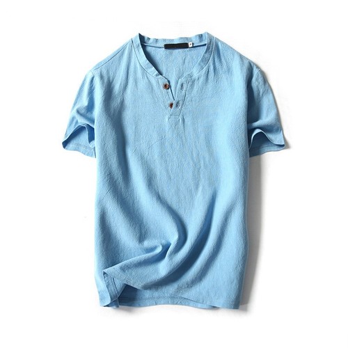 Sommer Herren Baumwolle Leinen Kurzarm V-Ausschnitt T-Shirt Bluse Tee Solide Tops - Bild 6 von 20