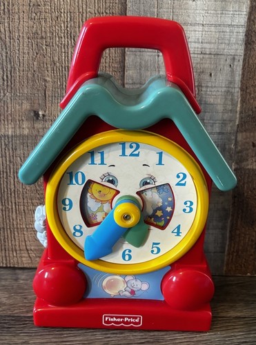 Vintage Fisher Price 1994 Musical Wind Up Clock Red Blue Toy Hands Mouse WORKS - Picture 6 of 8