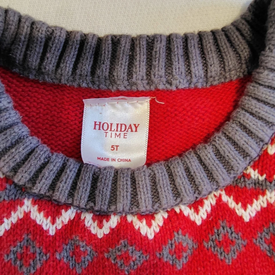 Suéter Tejido Pesado Gnomo FEO FEO Navidad/Vacaciones Holiday Time Rojo para Niños Talla 5T. Foto 4 de 4