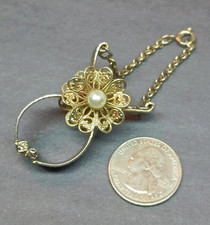 Vintage 50's Gold Tone Filigree Faux Pearl Opera Glove Skirt Holder