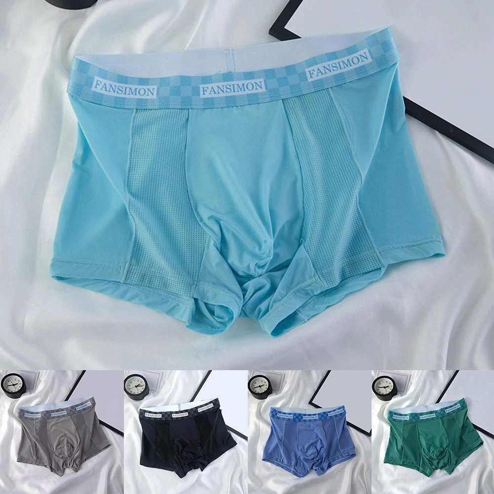 MESHKI Boxer intimo uomo rete traspirante a quadri bauli design a marsupio convesso a U