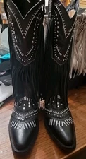 Dingo Boots Women Size 8 Dan Post Black Fringe Metallic Worn Once Embellished!