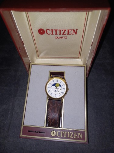 Vintage Citizen Elegance 6350-G30241K Triple Calendar Moon Phase Day Date Uhr