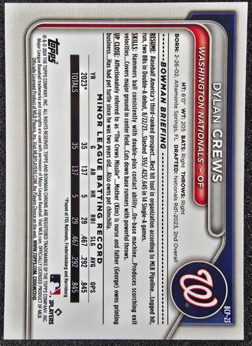 Bowman Chrome 2024 1st Dylan Crews #BCP-23 Nationals - Imagen 2 de 2