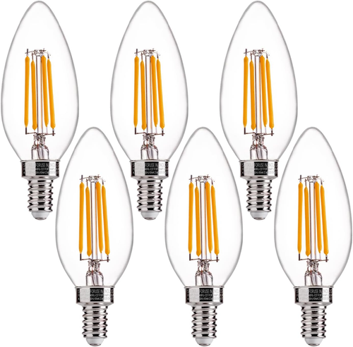 60W Equivalent LED Chandelier Light Bulbs, Dimmable, E12 Base, Clear B11
