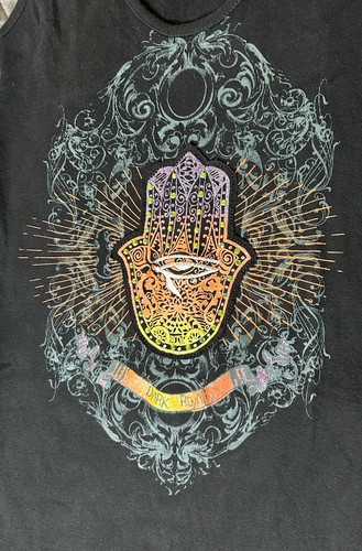 Y2K Pepe Jeans Tank Top Damen Gr. Large schwarz tailliert Strick Hamsa Eye Grunge Gothic - Bild 3 von 9