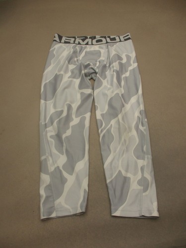 Under Armour HEAT GEAR Size L Boys Gray Camo Compression Gym Workout Tights 474