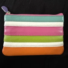 ili New York Genuine Leather Card Holder Coin Purse RFID Key Fob 3.5x5" Bright