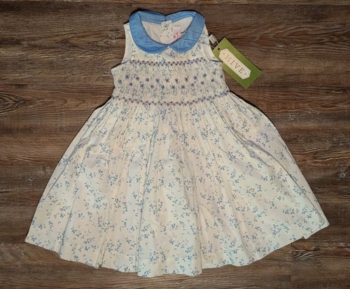 NWT Antoinette Paris girls collared sleeveless blue white smocked dress 3Y - Picture 1 of 3