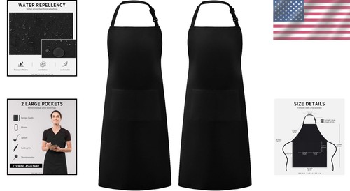 Confezione 2 Grembiule Bavaglino Regolabile Cucina Ristorante Unisex Vestito Nero con... - Foto 2 di 9