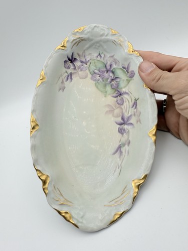Piatto vintage floreale viola con oro HUTSCHENREUTHER Baviera Germania LEGGI - Foto 2 di 7