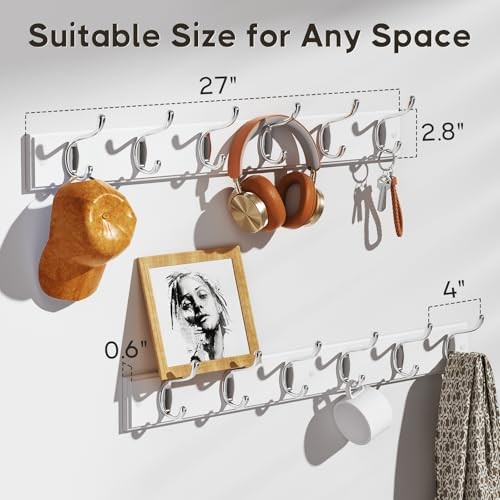 Appendiabiti da Parete Confezione da 2, Appendiabiti Bianchi con 6 Ganci in Metallo Argento per  - Foto 3 di 6