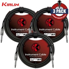 3-PACK Kirlin 20FT 1/4" Mono Plug To Same 20AWG Instrument Cable Black