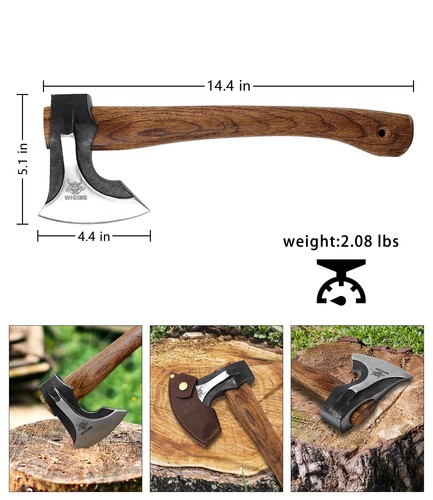 Hacha de camping, hacha divisoria de 14,2 pulgadas con funda de cuero, hacha para cortar 10... - Imagen 2 de 5