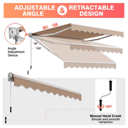 8'× 6.5' Retractable Awning Aluminum Patio Sun Shade Rainproof Cover w/ Handle - Picture 4 of 6