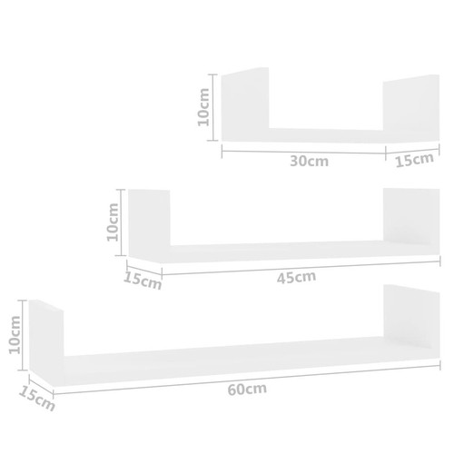 Modern White Wall Display Shelf Set of 3 Engineered Wood Floating Shelves - Picture 6 of 6