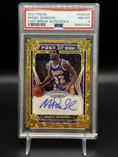 2021-22 Prizm Fast Break Magic Johnson Gold /10 Auto PSA 8 Los Angeles Lakers