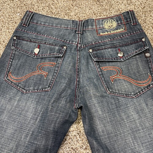 Rock & Republic Jeans Mens Size 32 Denim Blue Flap Pockets Red Stitch 31x32 - Picture 14 of 16